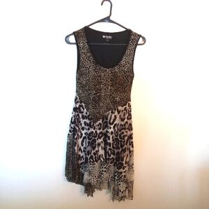 Papillon Blanc Women's Mixed Animal Print Tank Style Handkerchief Hemline Dress